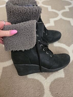 UGG Black Waterproof Wedge Boots